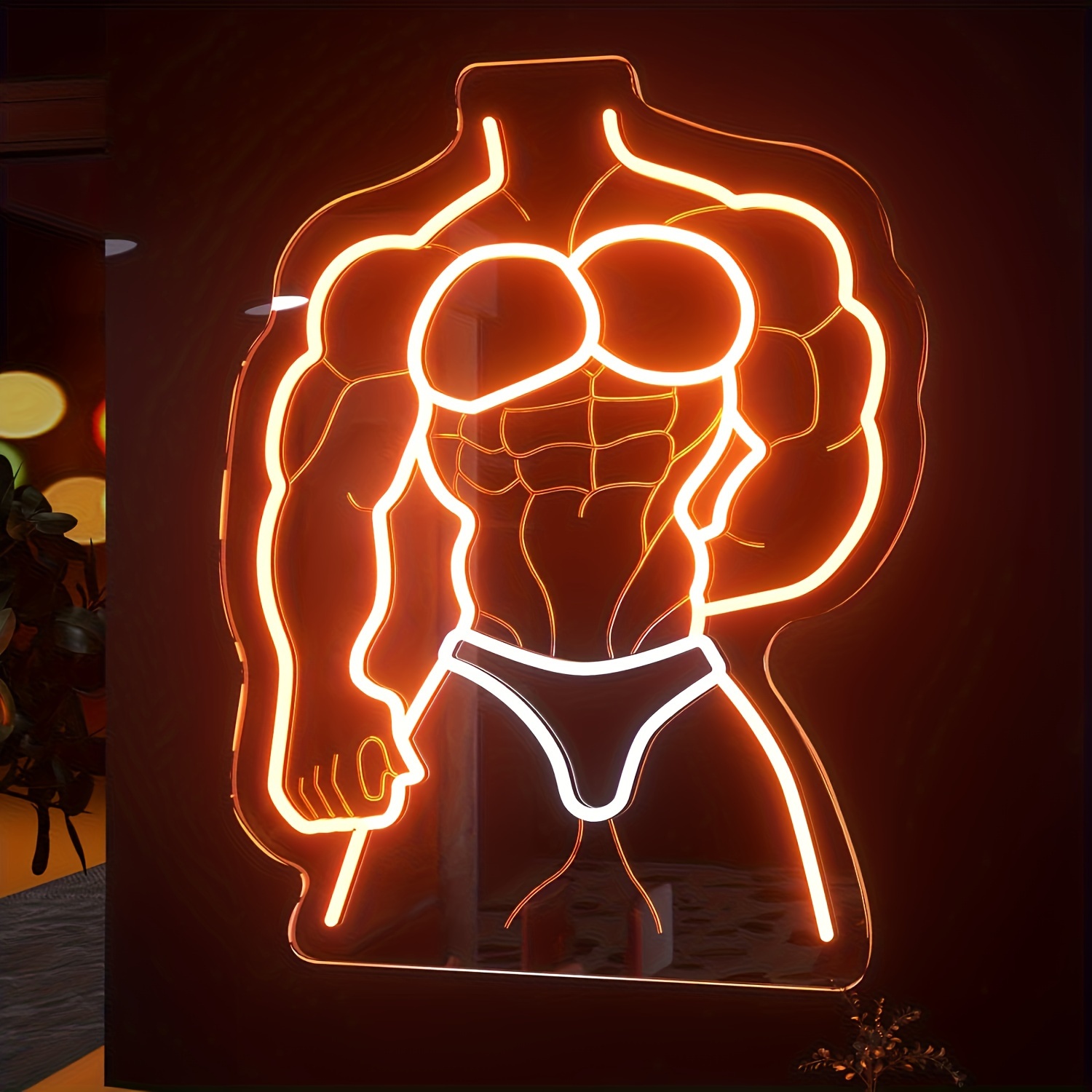 Home Gym Neon Sign - 근육맨 네온사인 오렌지 화이트 글로우 홈짐