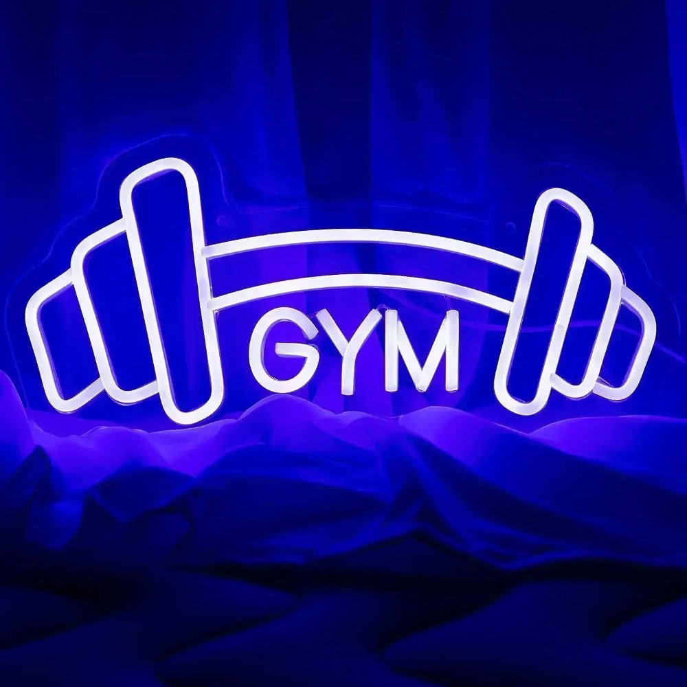 Home Gym Neon Sign - 바벨 체육관 네온 사인 블루 덤벨