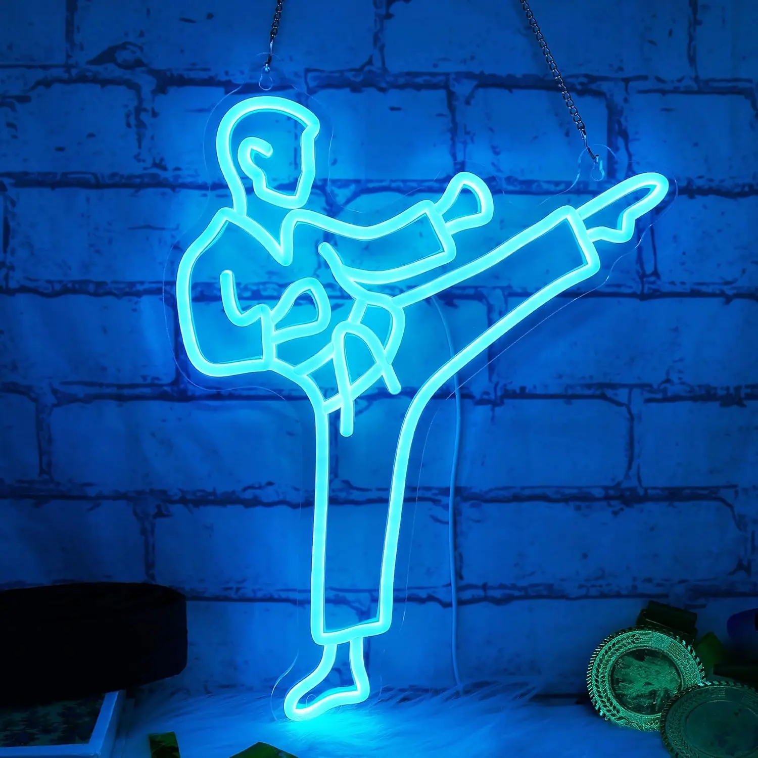 Home Gym Neon Sign - 가라테맨 네온사인, 파란색 LED 벽 장식,