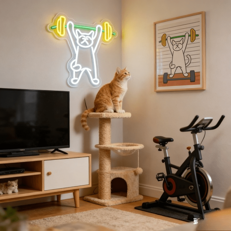 고양이 역도 네온사인 LED 야간 조명 USB 전원 헬 - Home Gym Neon Sign 리뷰 및 가격