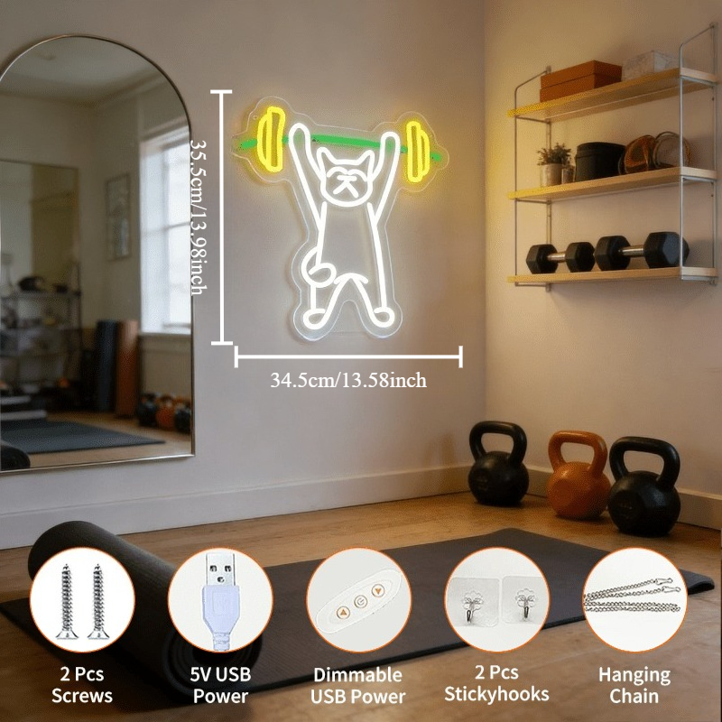 고양이 역도 네온사인 LED 야간 조명 USB 전원 헬 - Home Gym Neon Sign 리뷰 및 가격