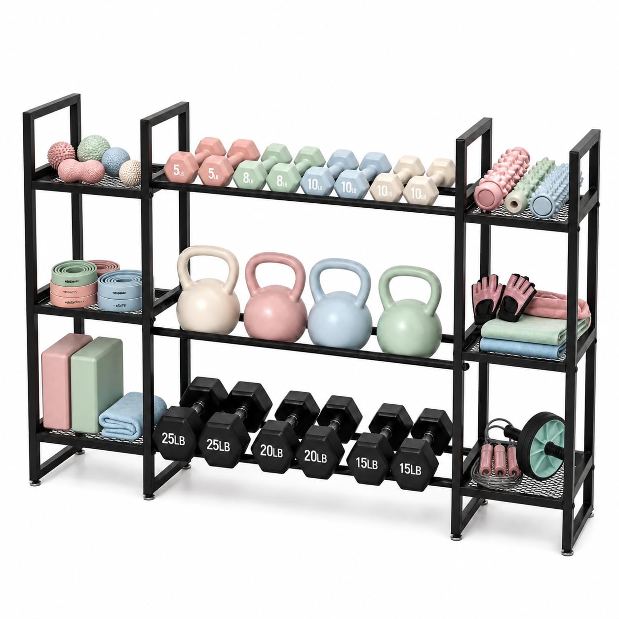 3단 덤벨 랙, 각 층당 260파운드 하중 지탱 가능, - All In One Gym Home Equipment 리뷰 및 가격
