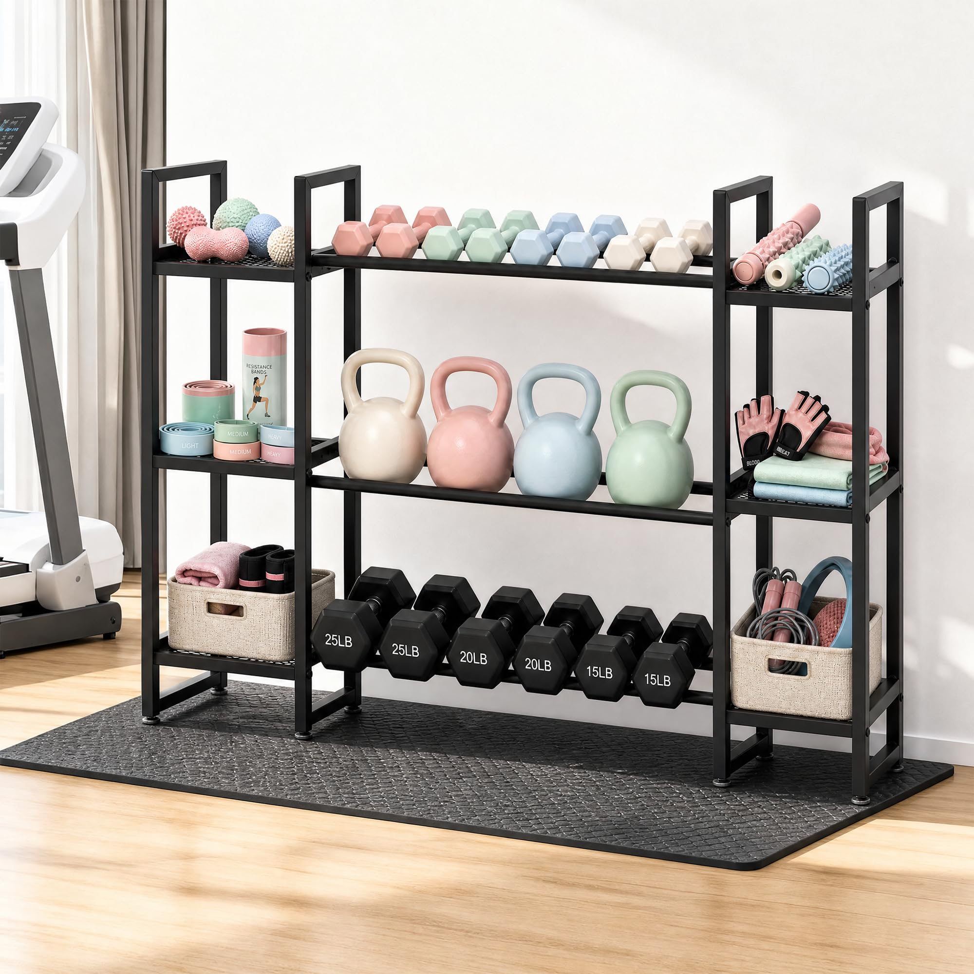 3단 덤벨 랙, 각 층당 260파운드 하중 지탱 가능, - All In One Gym Home Equipment 리뷰 및 가격